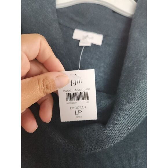 NWT Pure Jill by J.Jill Blue Cowl Neck Cotton A-Line Knit Dress size Large Pet. - Picture 6 of 12